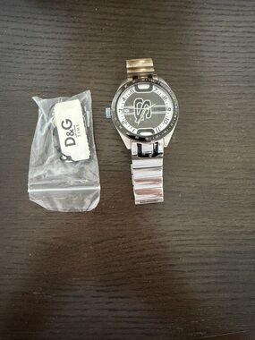 D&G Silver Watch with Black Dial and Logo
